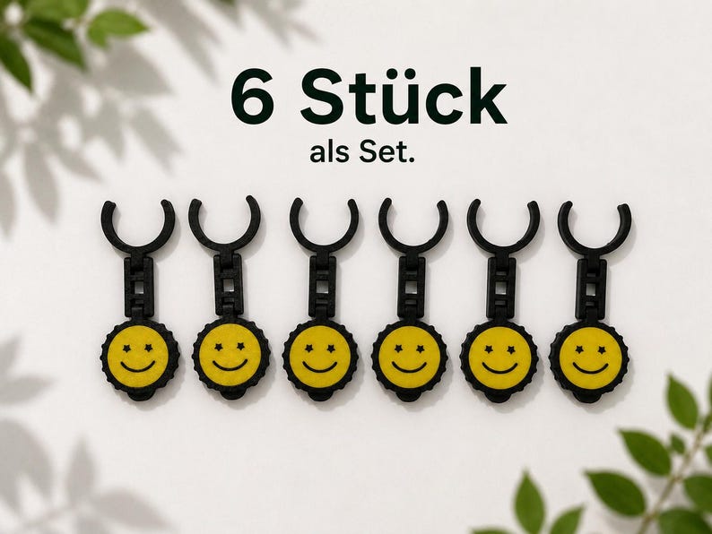 Sechs Leiko-3D-Flaschenschützer mit Smiley-Motiv